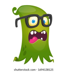 Angry cartoon monster with big eyeglasses. Vector Halloween illustration