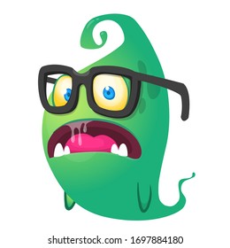 Angry cartoon monster with big eyeglasses. Vector Halloween illustration
