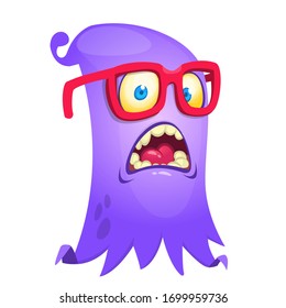 Angry cartoon monster with big eyeglasses. Vector Halloween illustration