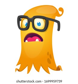 Angry cartoon monster with big eyeglasses. Vector Halloween illustration