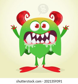 Angry cartoon monster character. Illustration of creepy and scary mythical alien creature. Halloween design.