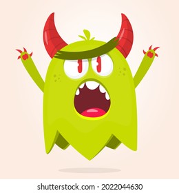 Angry cartoon monster character. Illustration of creepy and scary mythical alien creature. Halloween design.