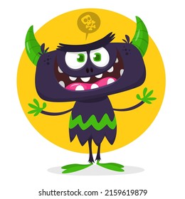 Angry cartoon monster creature . Halloween Illustration of scary alien character. Package or sticker party design. Vector isolated