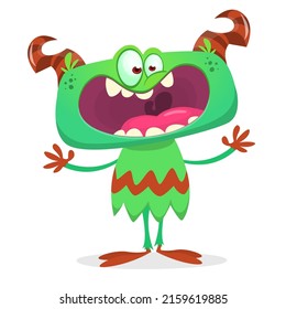 Angry cartoon monster creature . Halloween Illustration of scary alien character. Package or sticker party design. Vector isolated