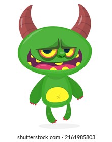 Angry cartoon monster creature . Halloween Illustration of scary alien character. Package or sticker party design. Vector isolated