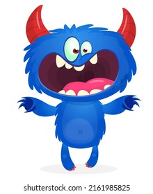 Angry cartoon monster creature . Halloween Illustration of scary alien character. Package or sticker party design. Vector isolated