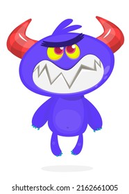 Angry cartoon monster creature . Halloween Illustration of scary alien character. Package or sticker party design. Vector isolated