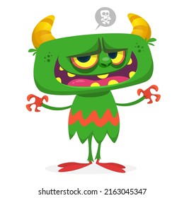 Angry cartoon monster creature . Halloween Illustration of scary alien character. Package or sticker party design. Vector isolated