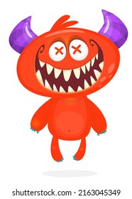 Angry cartoon monster creature . Halloween Illustration of scary alien character. Package or sticker party design. Vector isolated