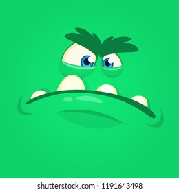 Angry cartoon monster face  avatar. Vector Halloween green monster. Design for print, t-shirt, party decoration, sticker or children book illustration