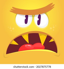 Angry cartoon monster face. Illustration of creepy and scary mythical alien creature expression. Halloween design. Great for party decoration or package design