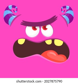 Angry cartoon monster face. Illustration of creepy and scary mythical alien creature expression. Halloween design. Great for party decoration or package design