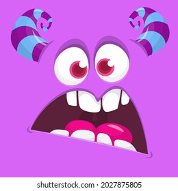 Angry cartoon monster face. Illustration of creepy and scary mythical alien creature expression. Halloween design. Great for party decoration or package design