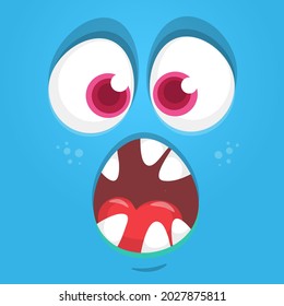 Angry cartoon monster face. Illustration of creepy and scary mythical alien creature expression. Halloween design. Great for party decoration or package design