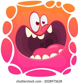 Angry cartoon monster face. Illustration of creepy and scary mythical alien creature expression. Halloween design. Great for party decoration or package design