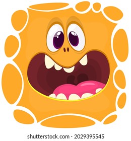 Angry cartoon monster face. Illustration of creepy and scary mythical alien creature expression. Halloween design. Great for party decoration or package design