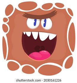 Angry cartoon monster face. Illustration of creepy and scary mythical alien creature expression. Halloween design. Great for party decoration or package design