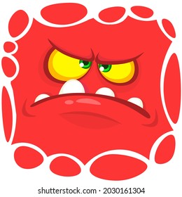 Angry cartoon monster face. Illustration of cute and scary mythical alien creature expression. Halloween design. 