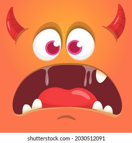 Angry cartoon monster face. Illustration of creepy and scary mythical alien creature expression. Halloween design. Great for party decoration or package design