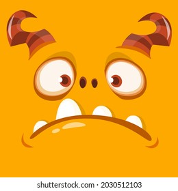 Angry cartoon monster face. Illustration of creepy and scary mythical alien creature expression. Halloween design. Great for party decoration or package design