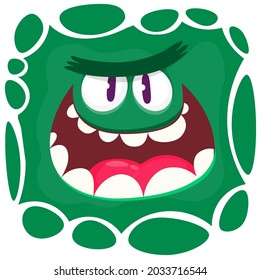 Angry cartoon monster face. Illustration of creepy and scary mythical alien creature expression. Halloween design. Great for party decoration or package design