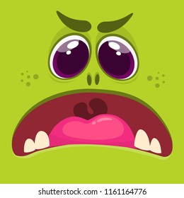 Angry cartoon monster face. Vector Halloween green cool monster avatar with wide smile