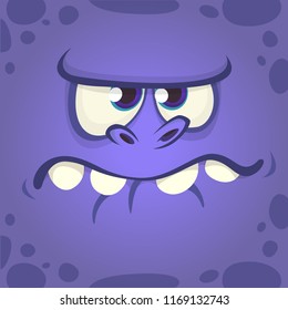 Angry cartoon monster face. Vector Halloween  monster avatar. Design for print, t-shirt, children book, party decoration