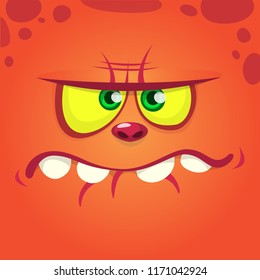 Angry cartoon monster face. Vector Halloween orange mad monster