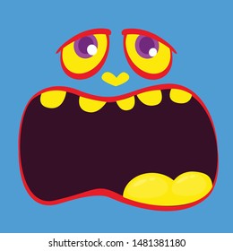Angry cartoon monster face. Vector Halloween monster square avatar
