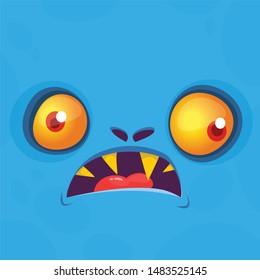 Angry cartoon monster face. Vector Halloween monster square avatar
