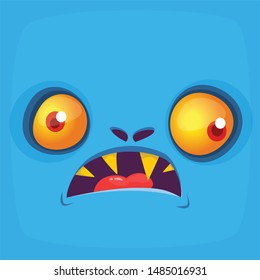 Angry cartoon monster face. Vector Halloween monster square avatar
