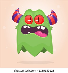 Angry cartoon monster flying icon. Vector Halloween illustration