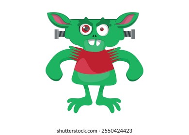 Angry cartoon monster. Green monster Halloween vector.