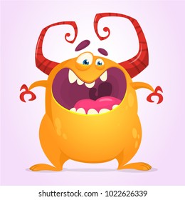 Angry cartoon monster. Halloween vector illustration of orange monster character. Design for print, sticker or party decoration