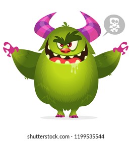 Angry cartoon monster. Halloween vector illustration.