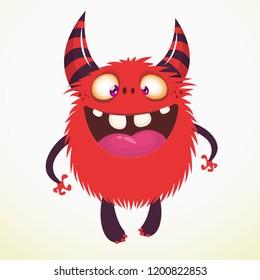Angry cartoon monster. Halloween vector  horned monster
