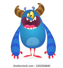Angry cartoon monster. Halloween vector horned monster