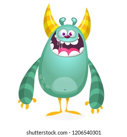 Angry cartoon monster. Halloween vector horned monster