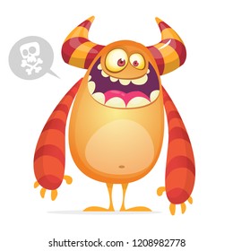 Angry cartoon monster. Halloween vector horned monster