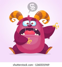 Angry cartoon monster. Halloween vector horned monster