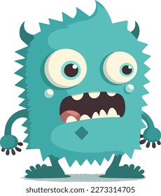 Angry cartoon monster. Halloween vector blue and horned monster