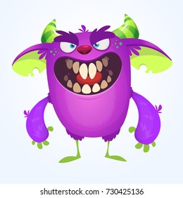 Angry cartoon monster. Halloween vector illustration of violet monster face