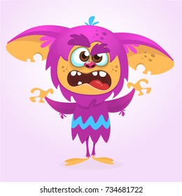 Angry cartoon monster. Halloween vector illustration of violet monster face