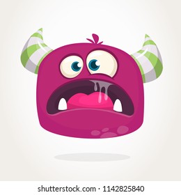 Angry cartoon monster with horns. Big collection of cute monsters. Halloween character. Vector illustrations. Good for book illustration, magazine prints or journal article