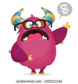 Angry  cartoon monster with horns. Big collection of cute monsters. 