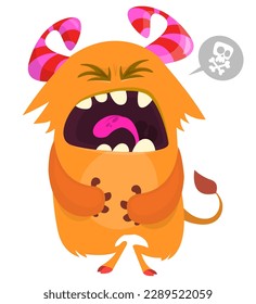 Angry cartoon monster screaming with eyes shut. Halloween vector illustration.