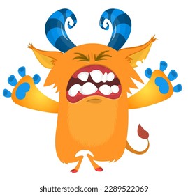 Angry cartoon monster screaming with eyes shut. Halloween vector illustration.