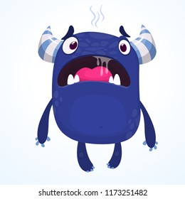 Angry cartoon monster screaming. Yelling angry monster expression. Halloween vector illustration