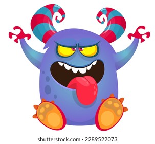 Angry cartoon monster showing long tongue. Halloween vector illustration.