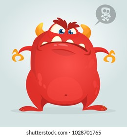 Angry cartoon monster showing teeth. Vector illustration of red monster character for Halloween